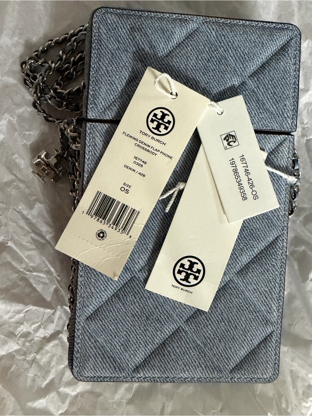 Tory Burch Denim Quilted Women’s Jeans Crossbody Phone Bag - Light Blue